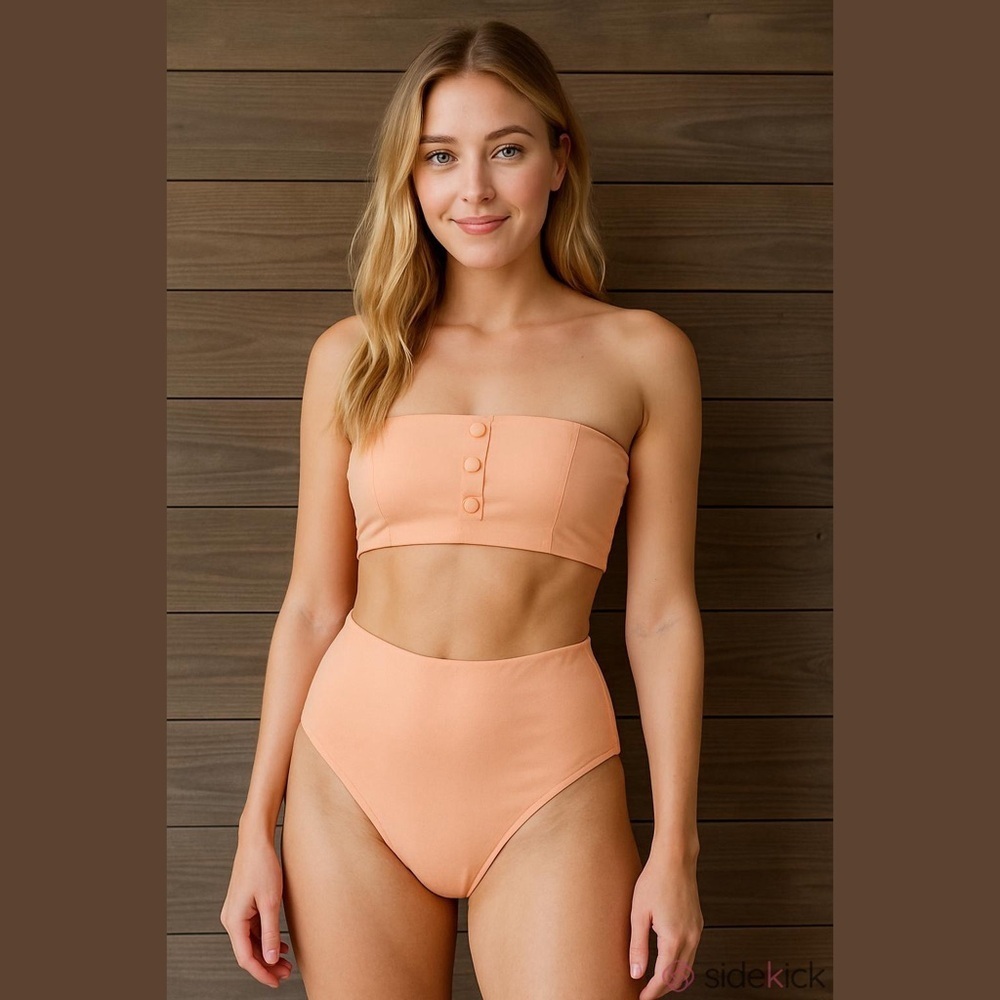 Onia NWT Strapless Bandeau High Waisted 2 Piece Bikini Set Orange XL